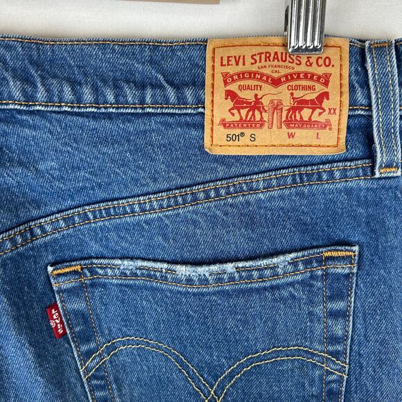 Levi's 501 S Skinny Blue Stretch Denim Ankle Jeans Button Fly Women's Size 31x28 - Picture 3 of 11